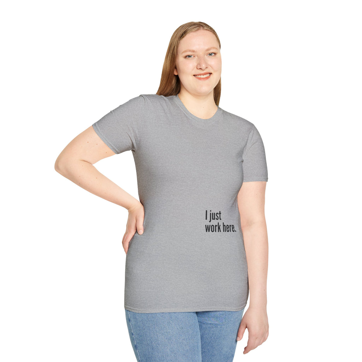I Just Work Here tee in Sport Grey