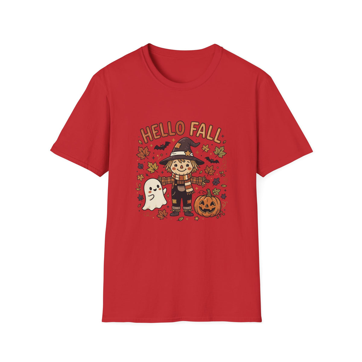 Hello Fall scarecrow tee in Red
