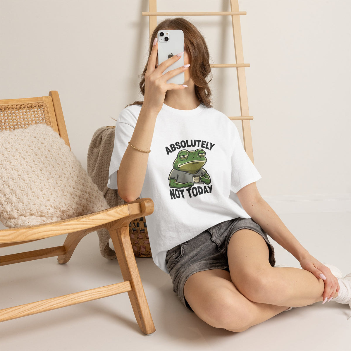 Absolutely Not Today frog tee in White