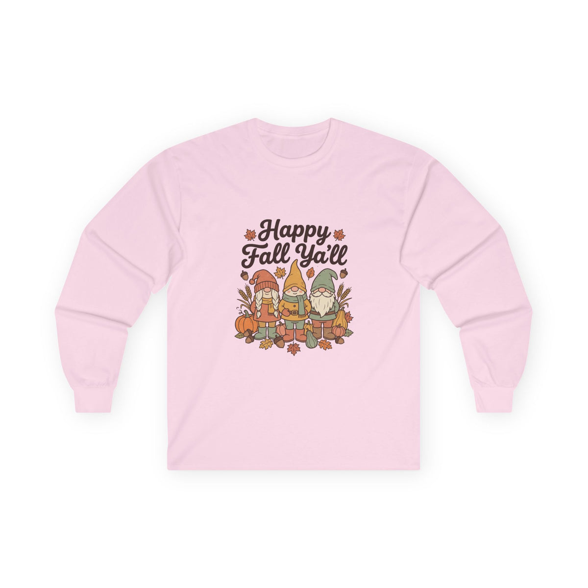 Happy Fall Y’all gnome long sleeve tee in Light Pink