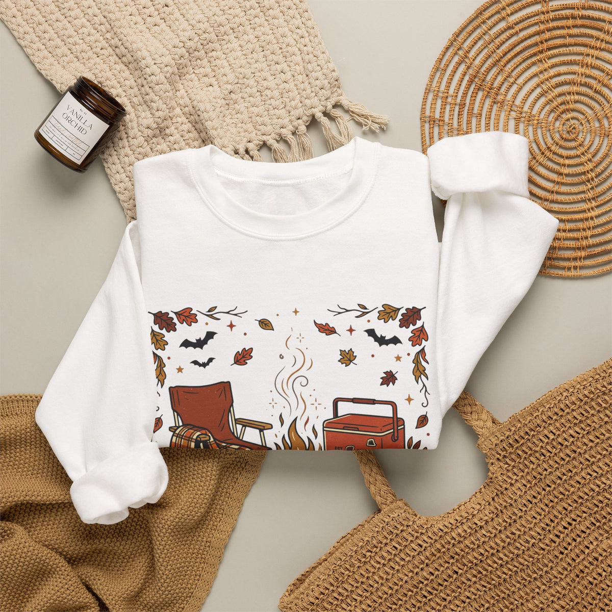 Cozy Campfire crewneck sweatshirt in White