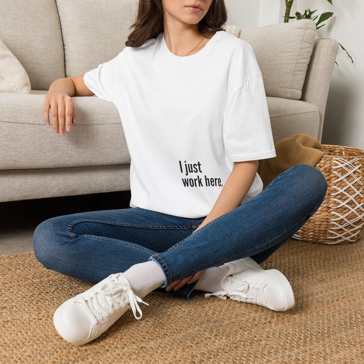 I Just Work Here tee in White