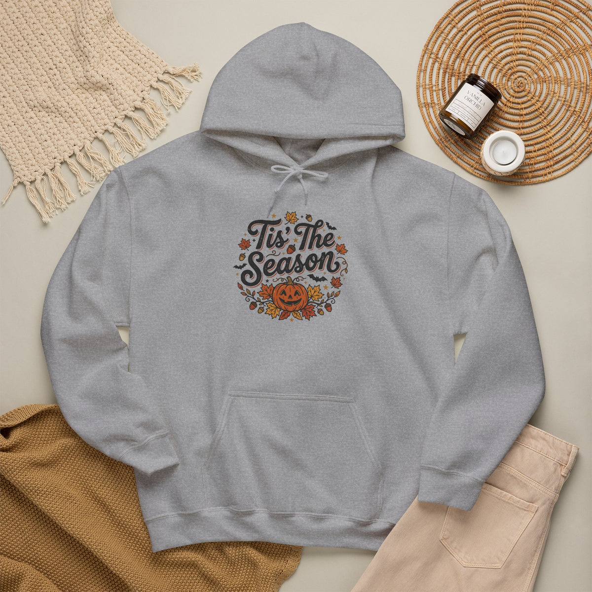 ’Tis the Season pumpkin hoodie in Sport Grey