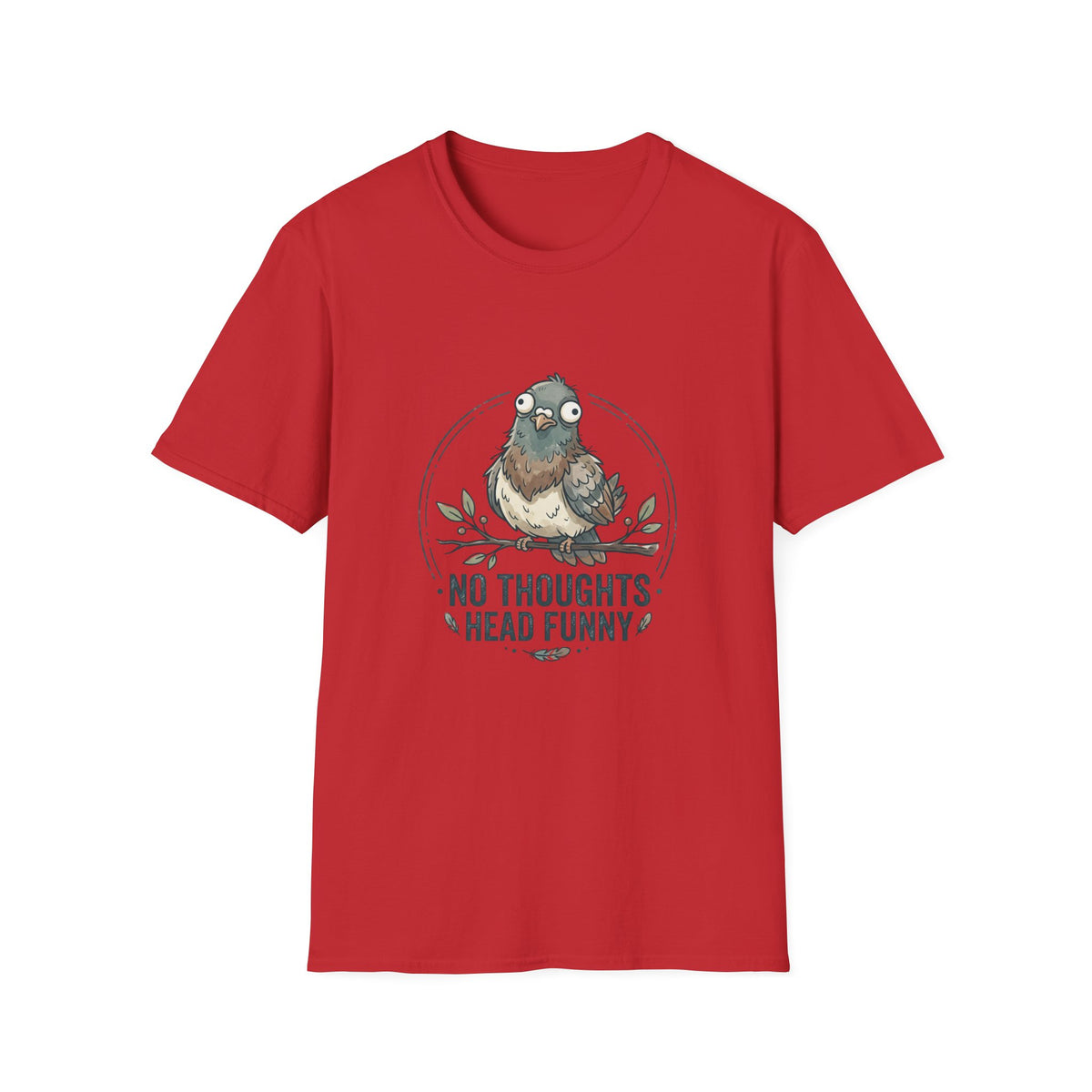No Thoughts pigeon tee in Red