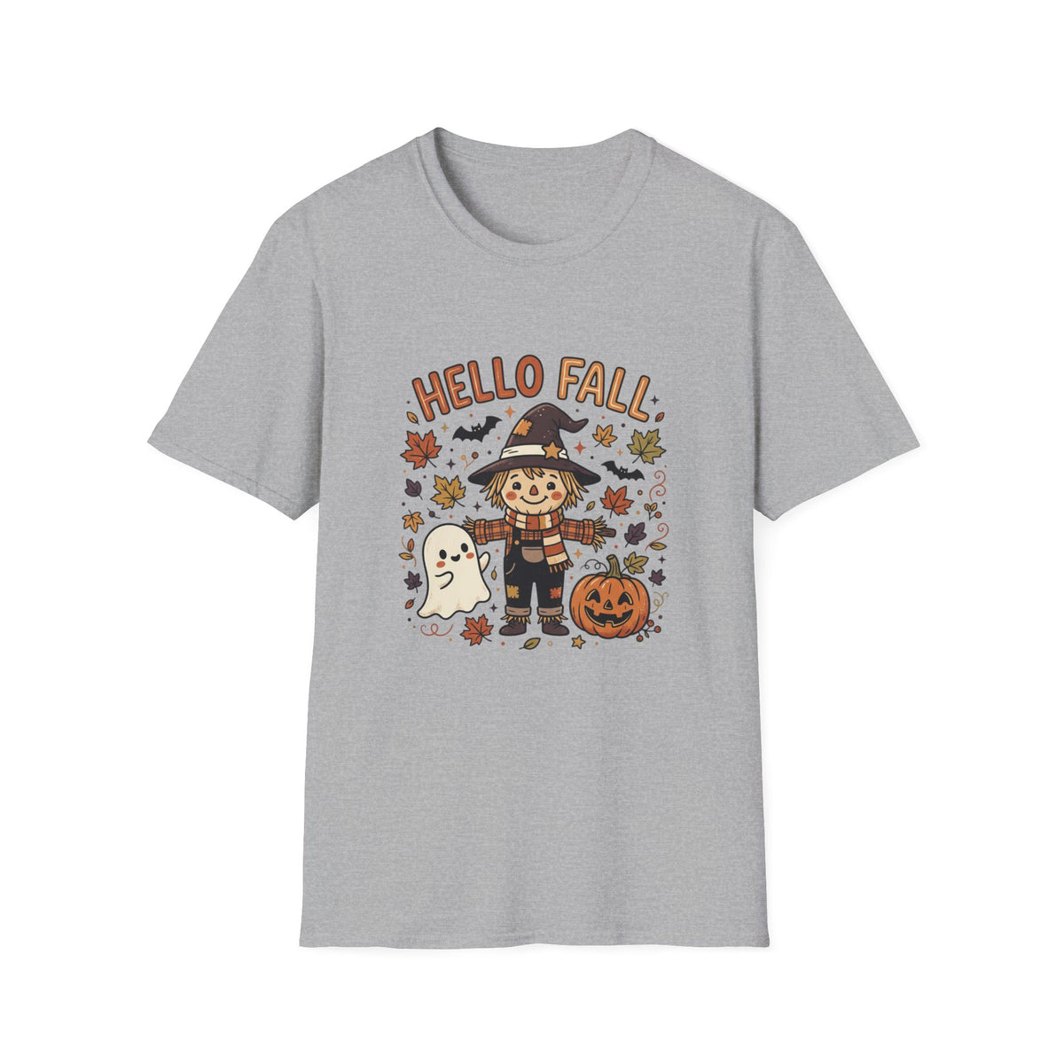 Hello Fall scarecrow tee in Sport Grey