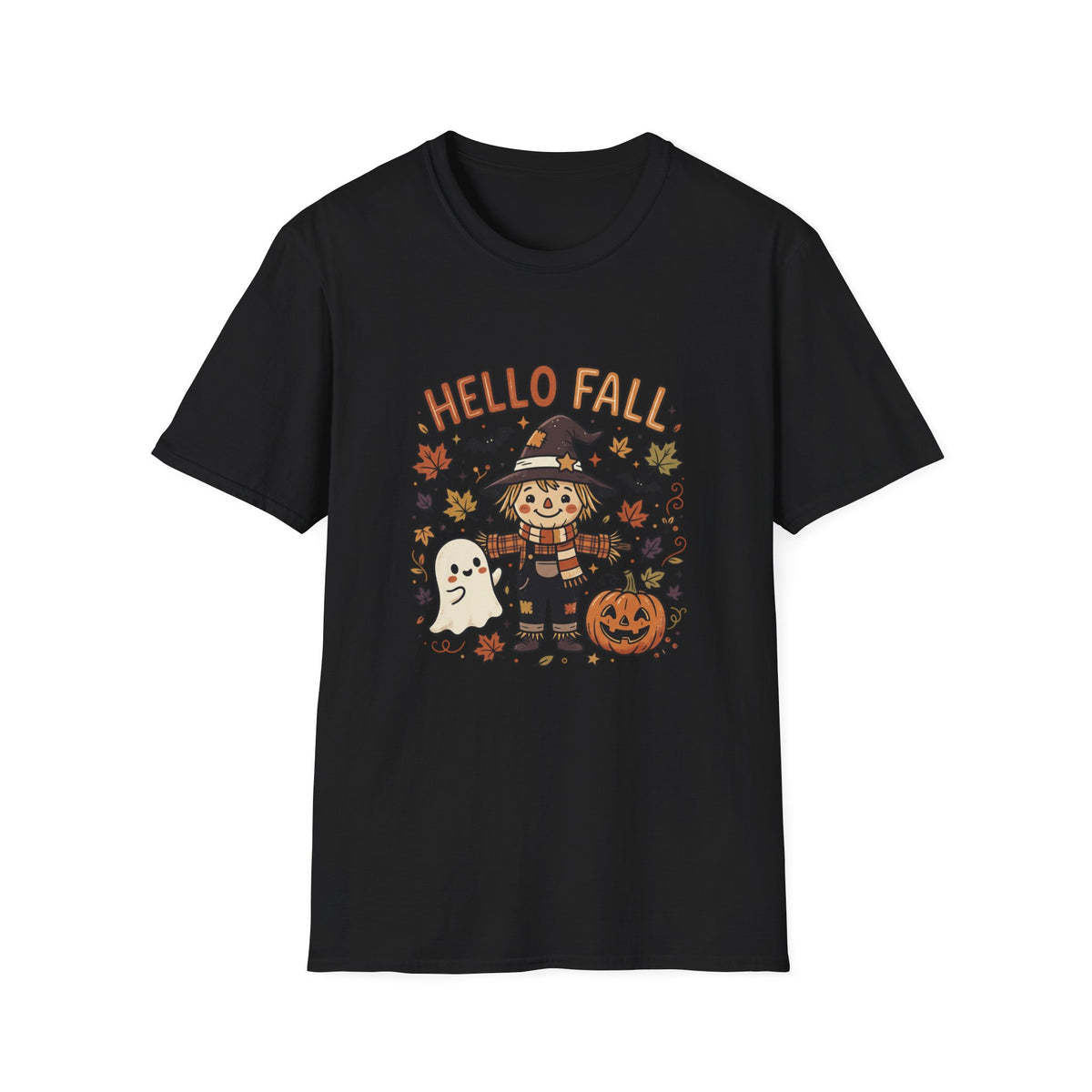 Hello Fall scarecrow tee in Black